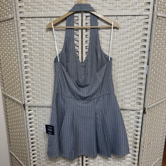 Lulus Size XL Posh Attraction Grey Pinstriped Button-Front Halter Mini Dress NEW - Picture 6 of 10
